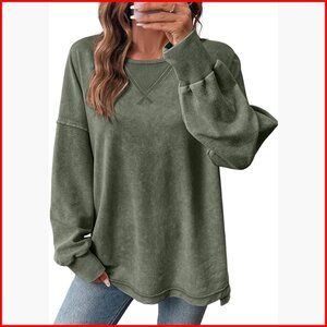 Long Sleeve Crewneck Sweatshirt Oversized Fit Cotton Blend Fall Winter